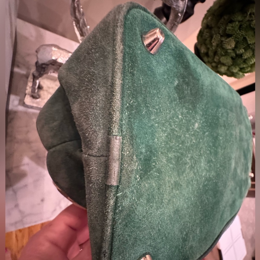 Coach - Hamptons Signature Stripe Satchel Green/Blue Suede - Nice Condition 2004 - Picture 10 of 11